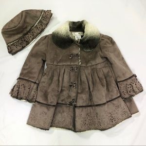 Widgeon Faux Fur & Suede Dressy Coat w/ Hat 4T EUC